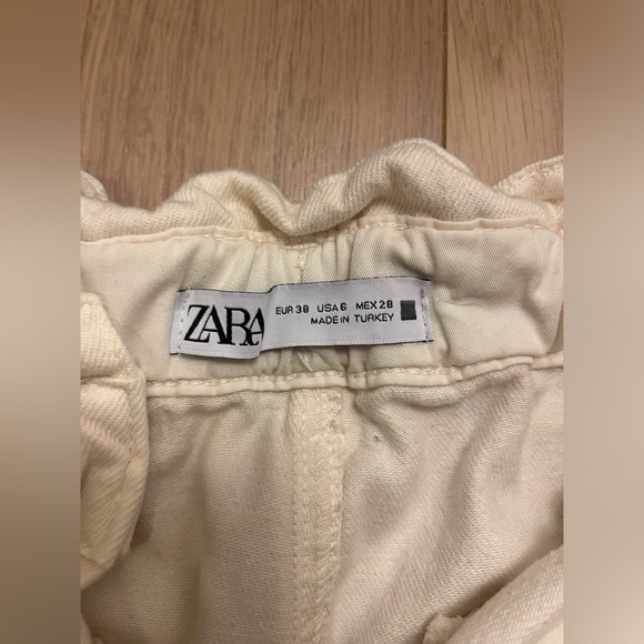 Zara Paperbag Cream Denim Pants - Picture 2 of 2